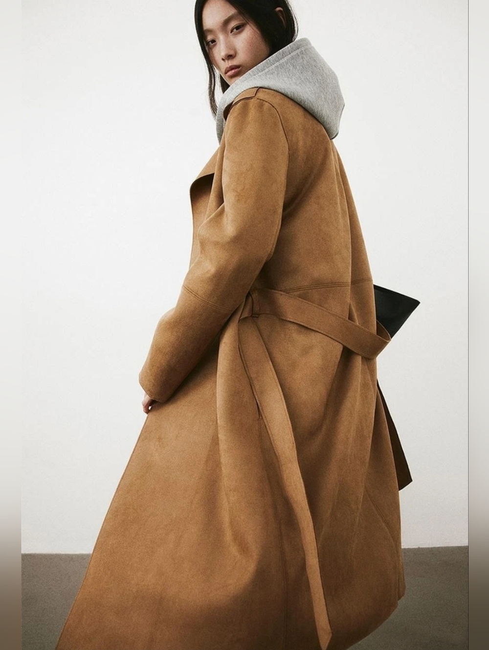 H&M Tan Faux Suede Trench Coat EXCELLENT - Picture 3 of 6